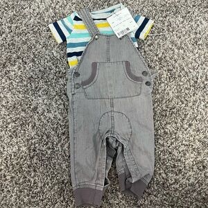 Cat & Jack Gray Overalls with Striped Shirt Set